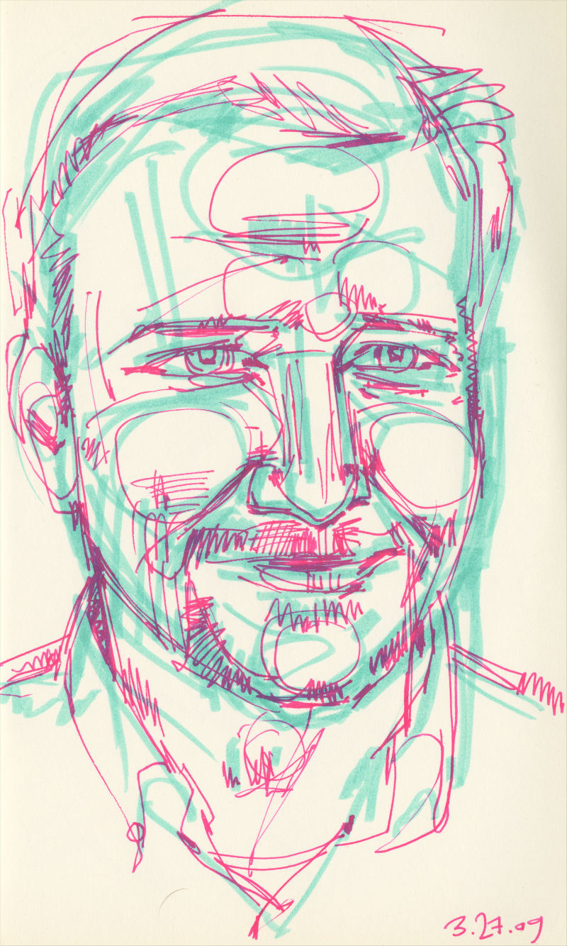 marker and pen sketch of a man with a goatee