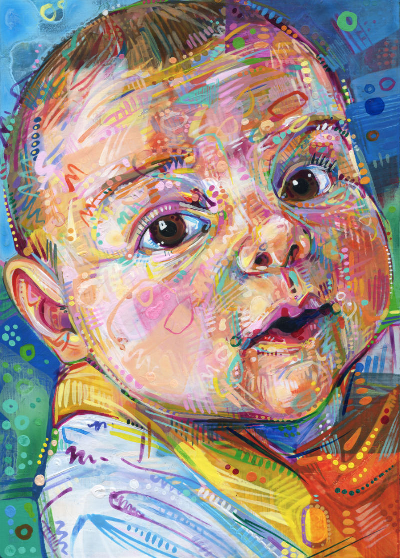 portrait d’un bébé blanc peint en acrylique