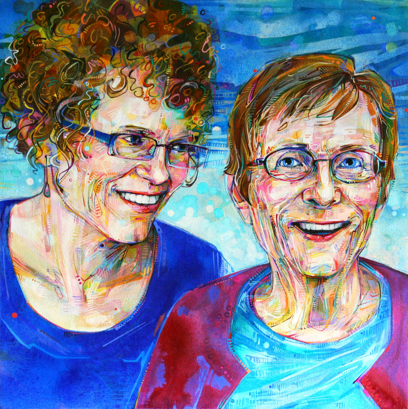 painted portrait of a daughter and her aging mother