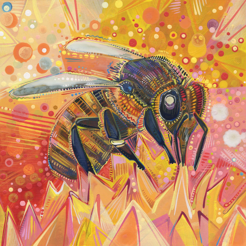 abeille, peinte à l’acrylique par l’artiste franco-américaine Gwenn Seemel