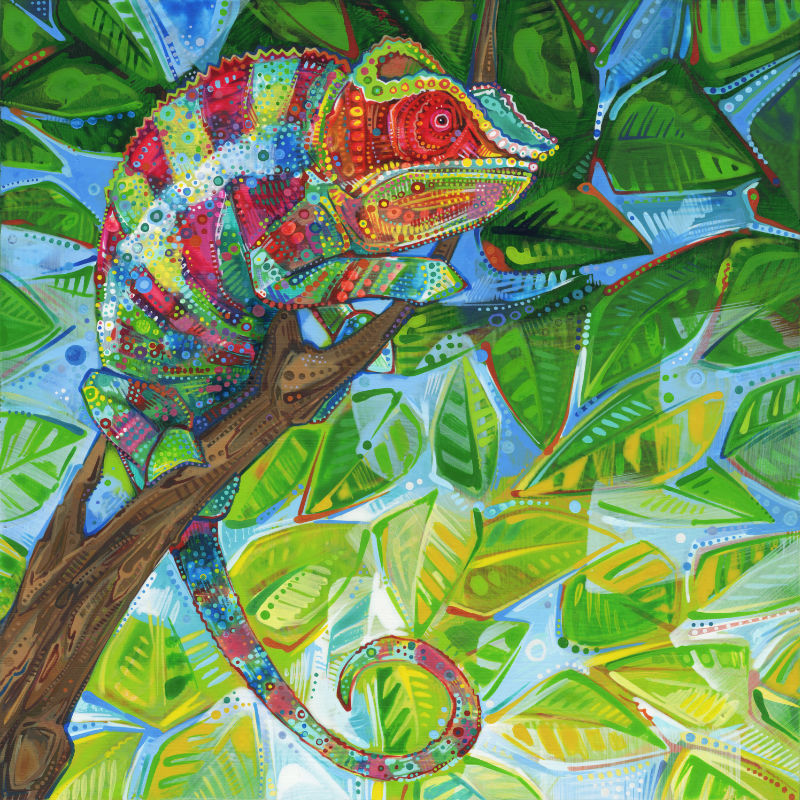 painting of rainbow chameleon by LGBTQIA artist Gwenn Seemel