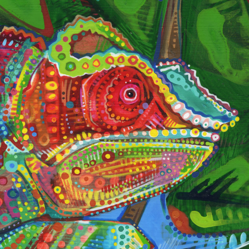 illustration d’un caméléon, peinte par Gwenn Seemel
