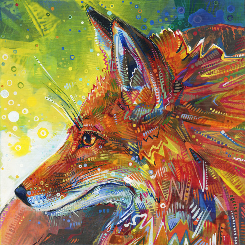 painting of a red fox, close up with dynamic brushstrokes, image by genderfree artist Gwenn Seemel