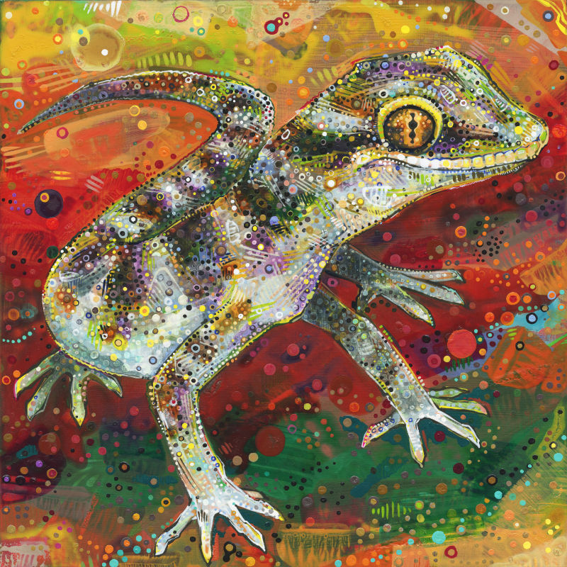 gecko, peint à l’acrylique par l’artiste franco-américaine Gwenn Seemel