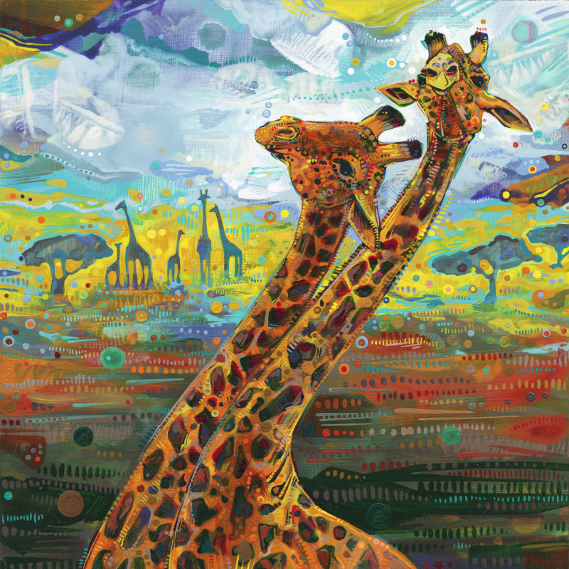 painting of two male giraffes necking by queer artist Gwenn Seemel