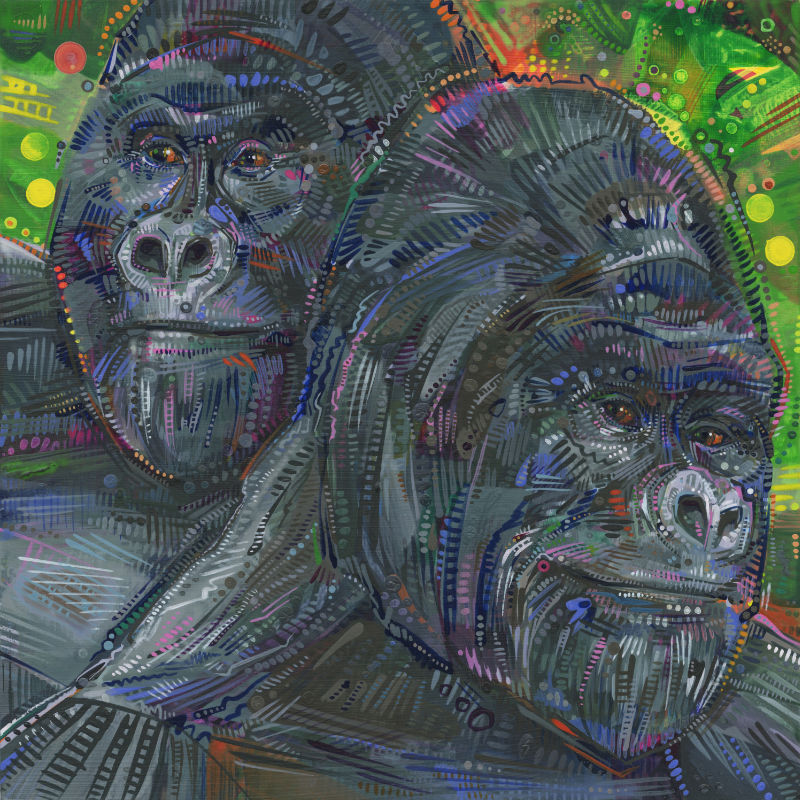 gorilles, peints à l’acrylique par l’artiste française Gwenn Seemel