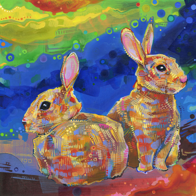 painting of two rabbits by New Jersey artist Gwenn Seemel