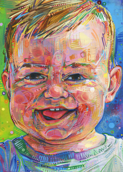 portrait d’un bébé peint à l’acrylique