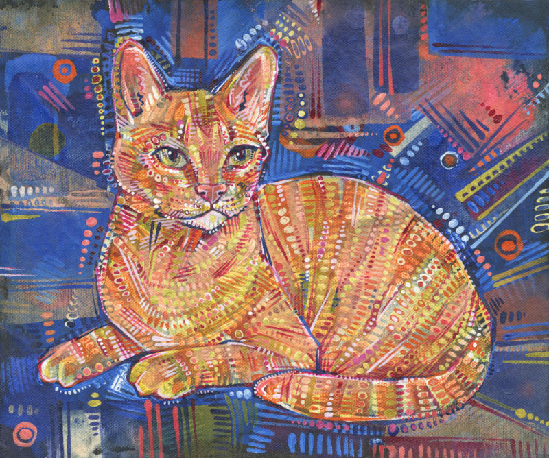 chat roux peint en acrylique