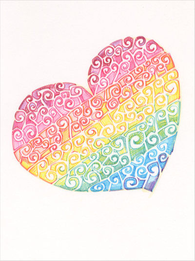 rainbow heart design in swirls