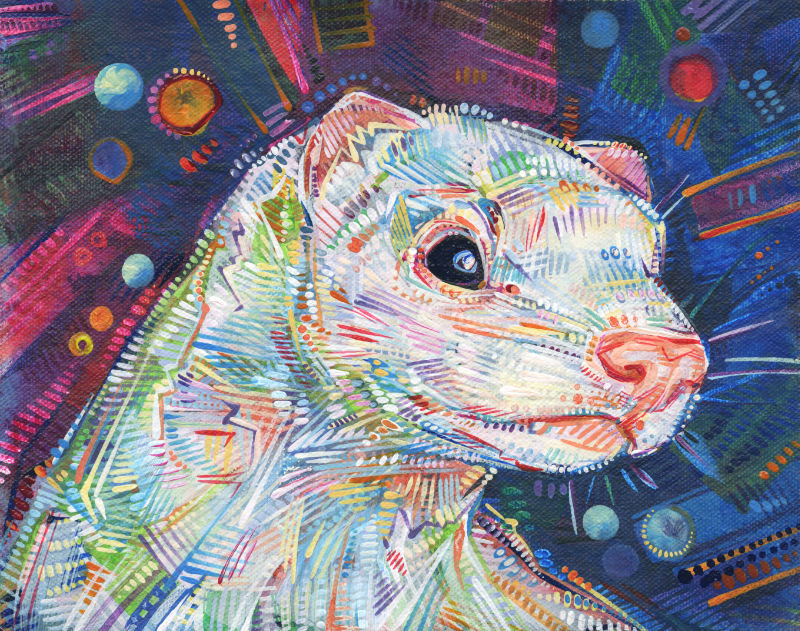 painted portrait of a white ferret