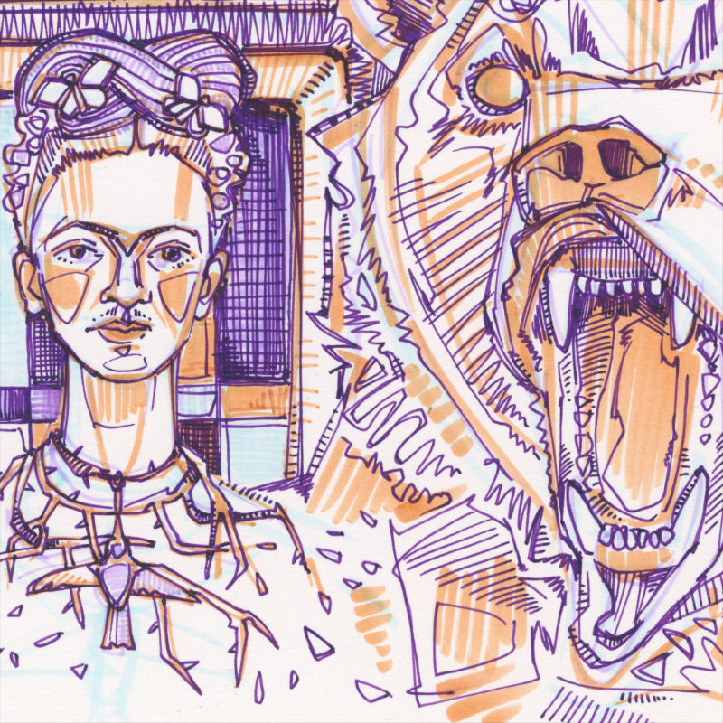 Frida Kahlo and a bear drawing by Gwenn Seemel