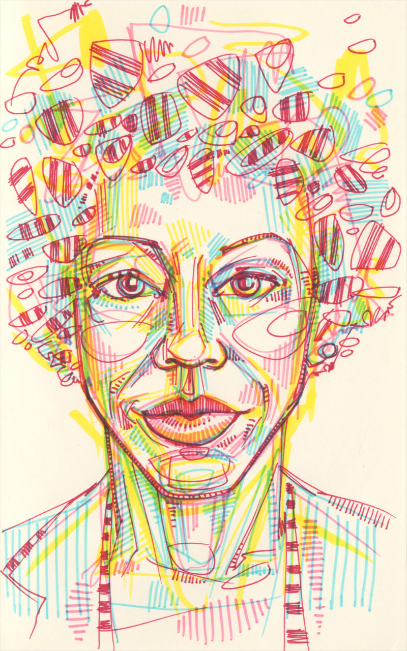 colorful portrait drawing of the artist Amy Sherald