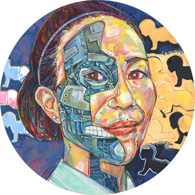 peinture d’une femme asiatique qui est aussi un robot