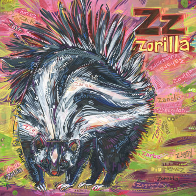 Z is for zorilla, alphabet book painting by American artist Gwenn Seemel