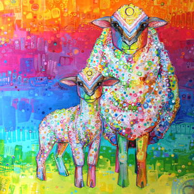 progress pride fag lamb and sheep painting by nonbinary artist Gwenn Seemel