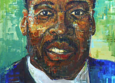Lee Pelton portrait in acrylic on canvas