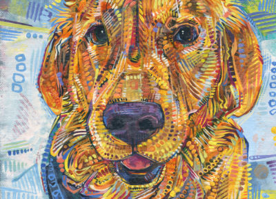 portrait d’un chien golden par l’artiste Gwenn Seemel