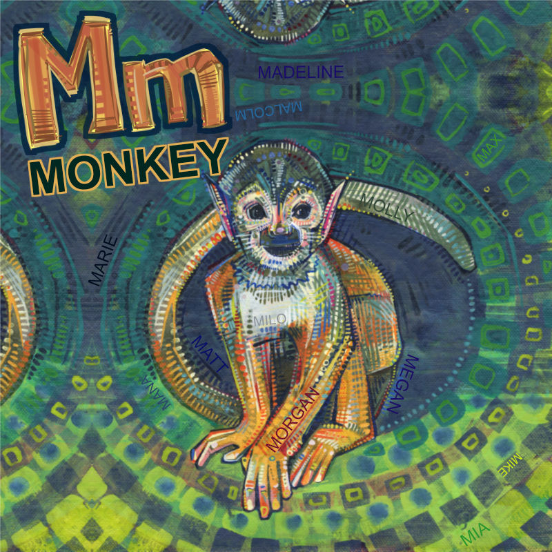 M is for Monkey, mock-up for Gwenn Seemel’s ABC book