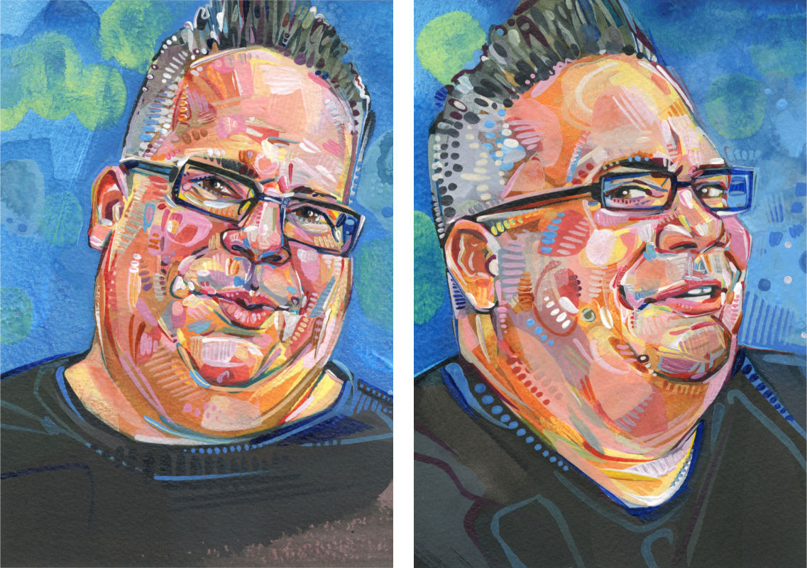 two paintings of the same man by Gwenn Seemel