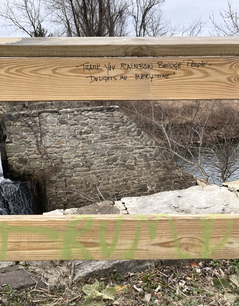 thankful vandalism at Alexauken Creek Spillway Bridge in the D&R Canal State Park