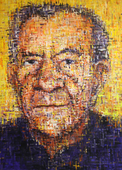 crosshatched painted portrait