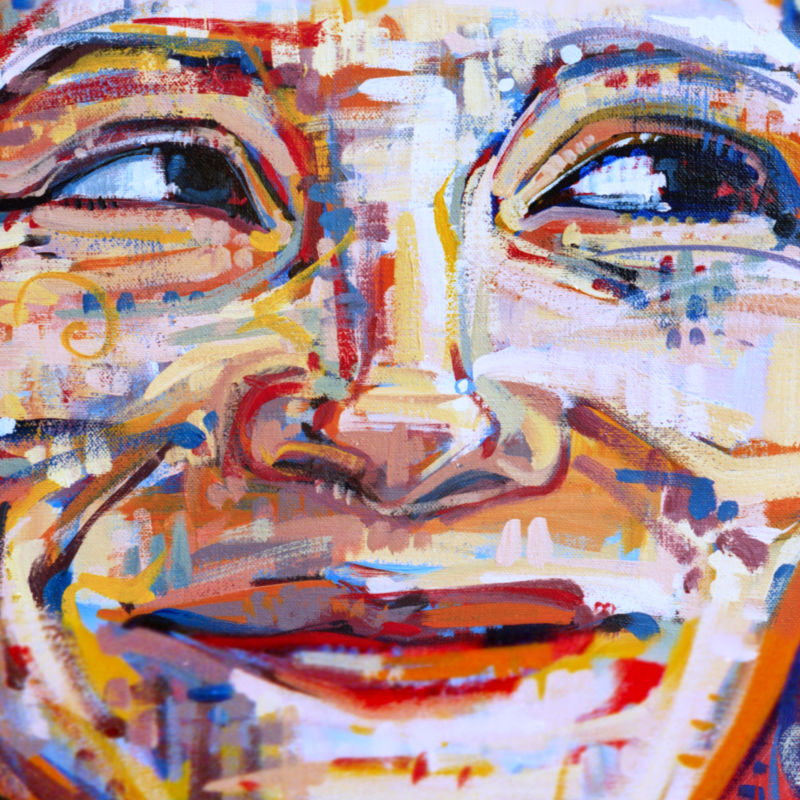 painted portrait of white woman smiling