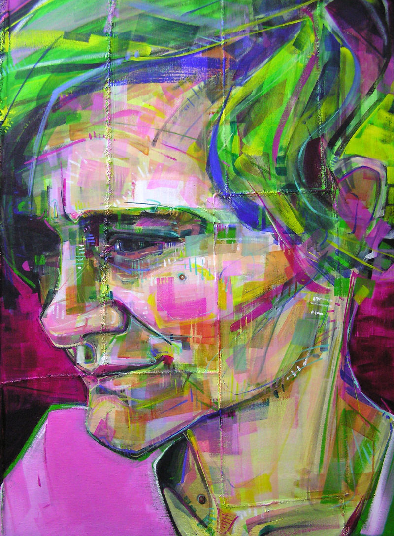 painted portrait in greens and pinks