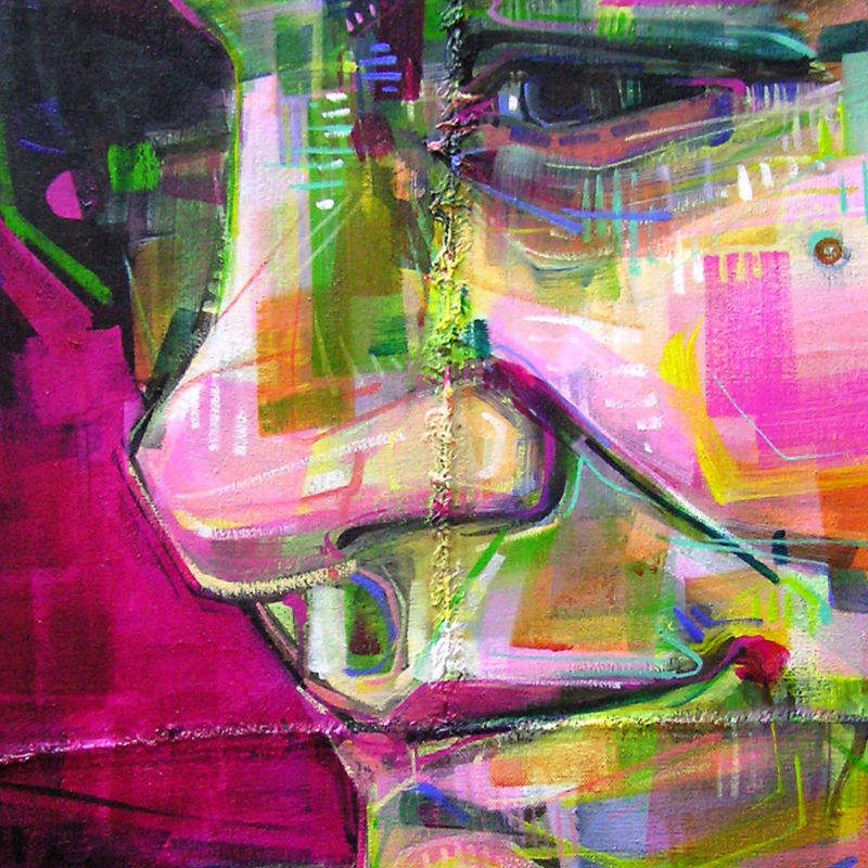 painted portrait in greens and pinks
