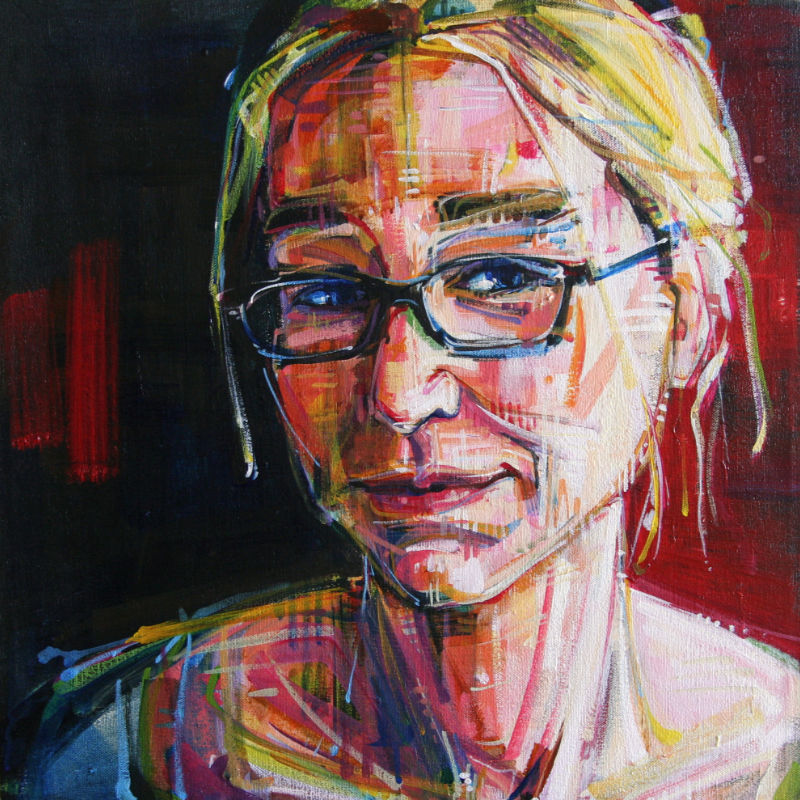 painted portrait of a young blond woman