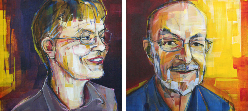 painted portrait of an elderly couple