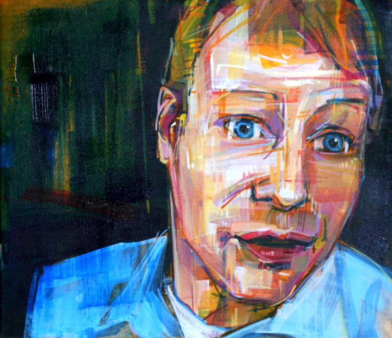 painted portrait of blond man