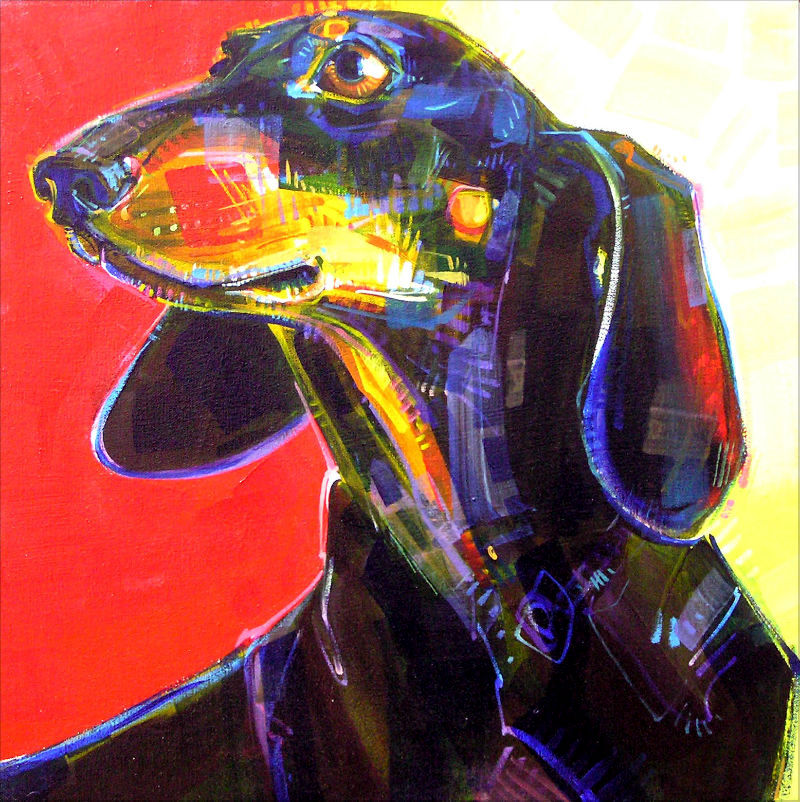 painted portrait of dachshund dog