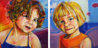 custom art portrait of two little girls