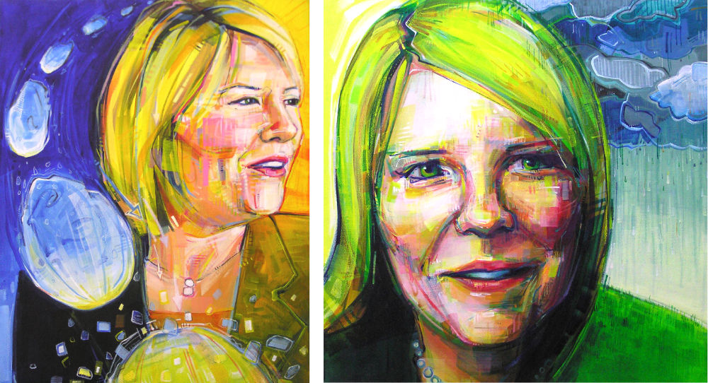 avant et après, des portraits peints d’une femme qui s’est mariée
