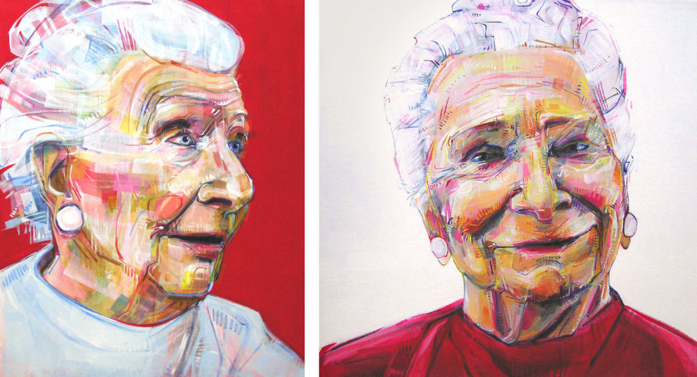 before and after portraits of an old woman