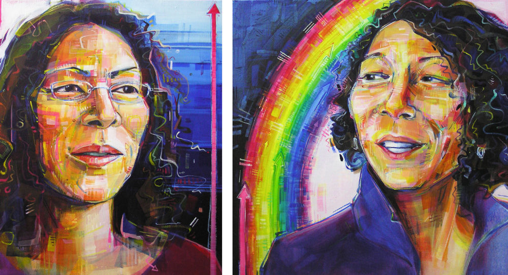 before and after portraits of transgender woman
