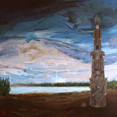 Indian-American totem pole, painting by French-American artist Gwenn Seemel