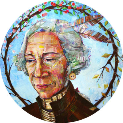 Native American woman as George Washington, portriat painting by political artist Gwenn Seemel