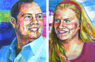 young white man fine art portrait and blond woman commissioned portrait in acrylic