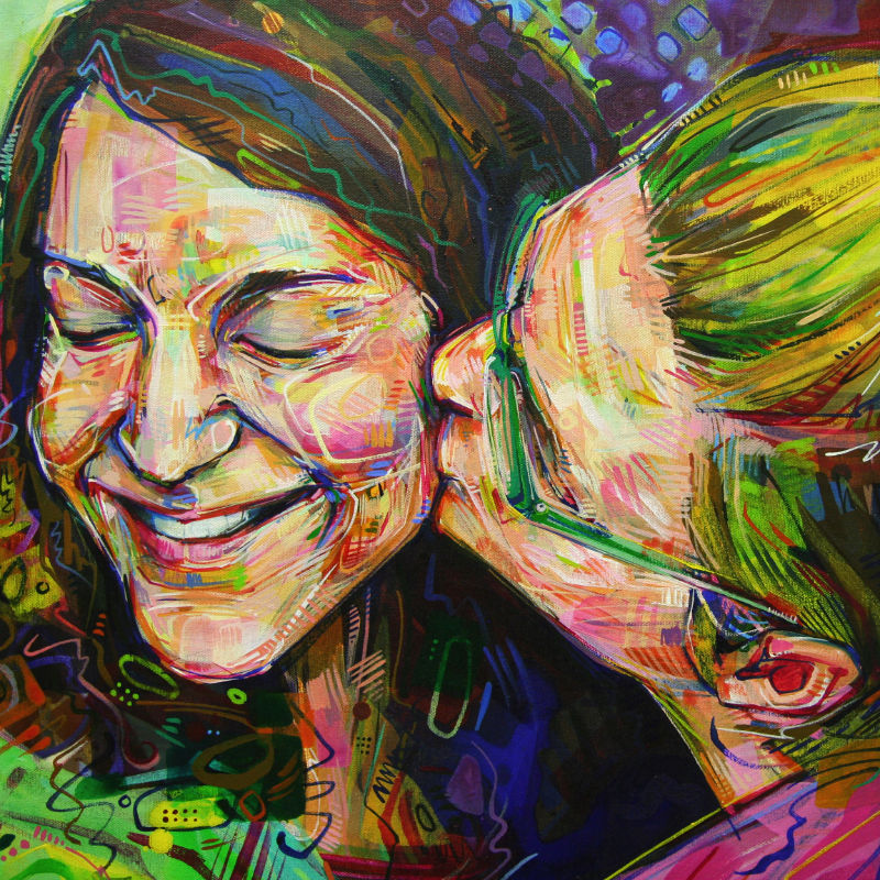 painted portrait of two women kissing