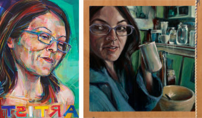 paintings of Becca Bernstein by Gwenn Seemel and herself
