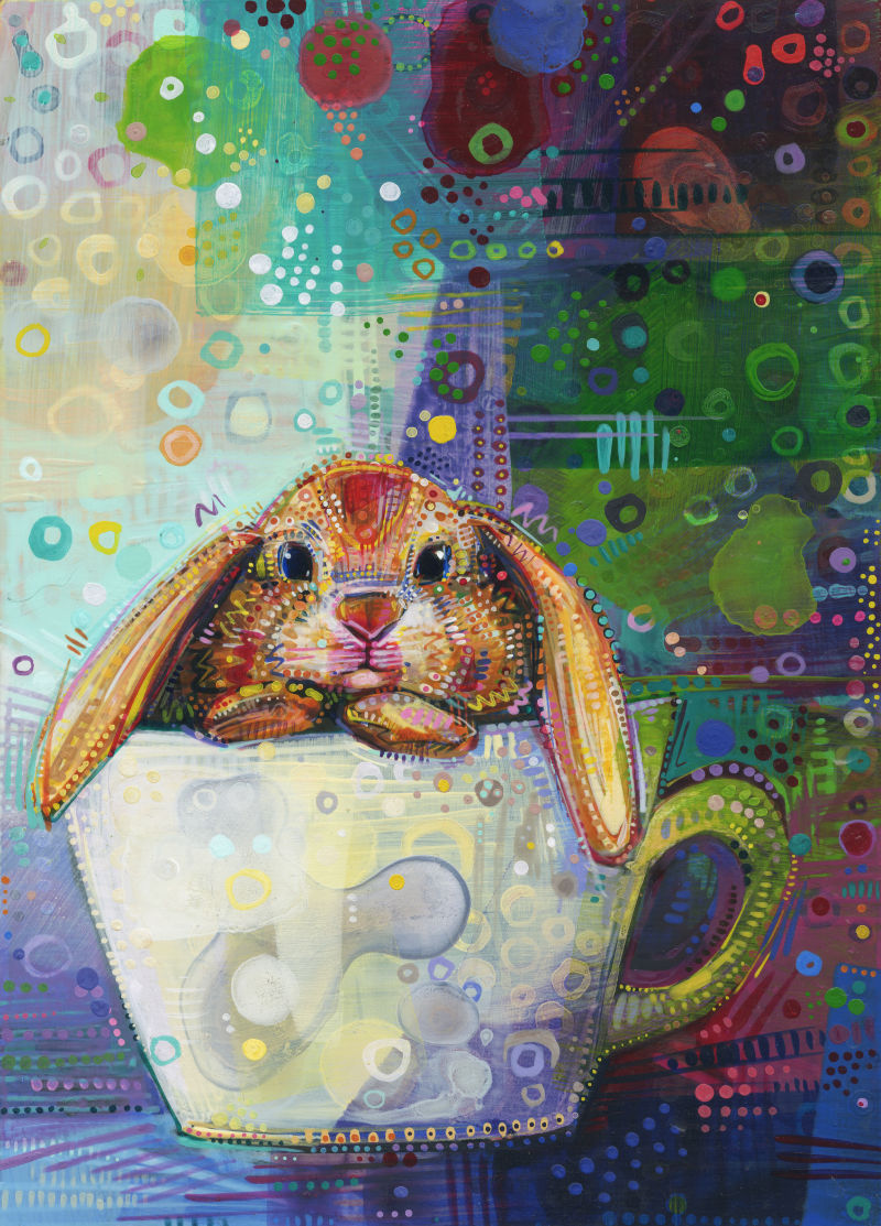 bunny in a teacup acrylic painting