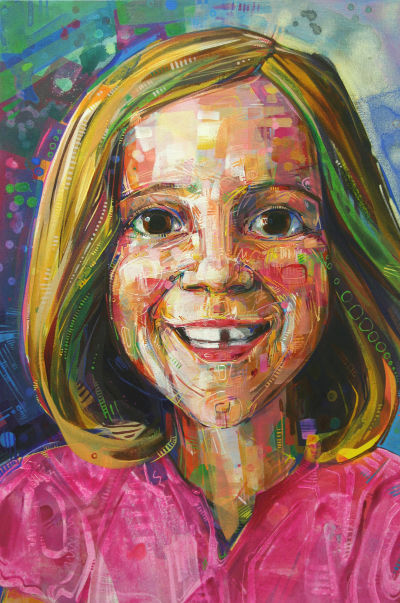 portrait of a little girl with a missing tooth, artwork by Gwenn Seemel