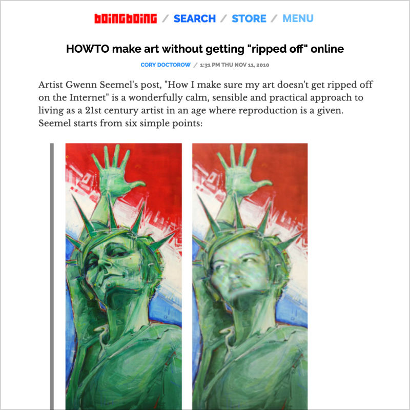 Boing Boing: HOWTO Make Art without Getting &ldquo;Ripped Off&rdquo; Online, article by Cory Doctorow