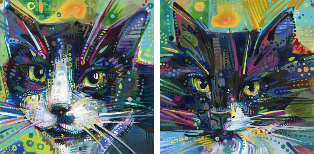 portraits de deux chats peints en acrylique