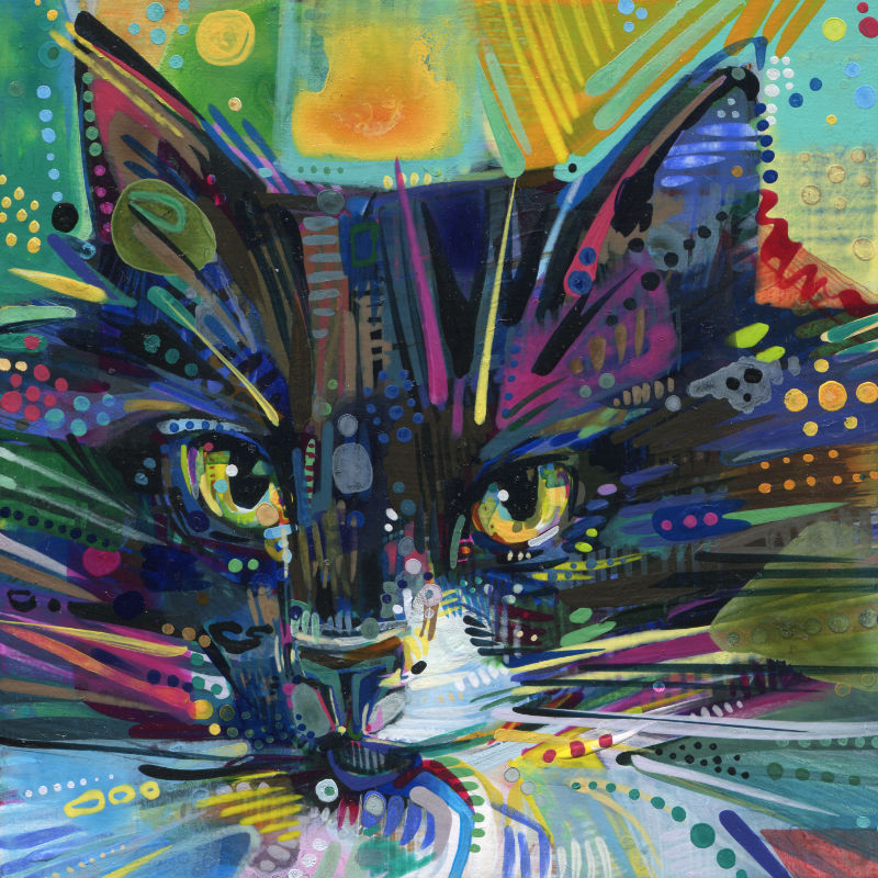 portrait d’un chat peint en acrylique