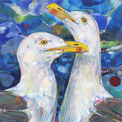 two gulls painted in acrylic, buy art by independent artists