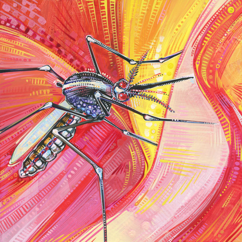 closeup painting of a mosquito on a flower