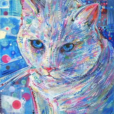 white cat art portrait